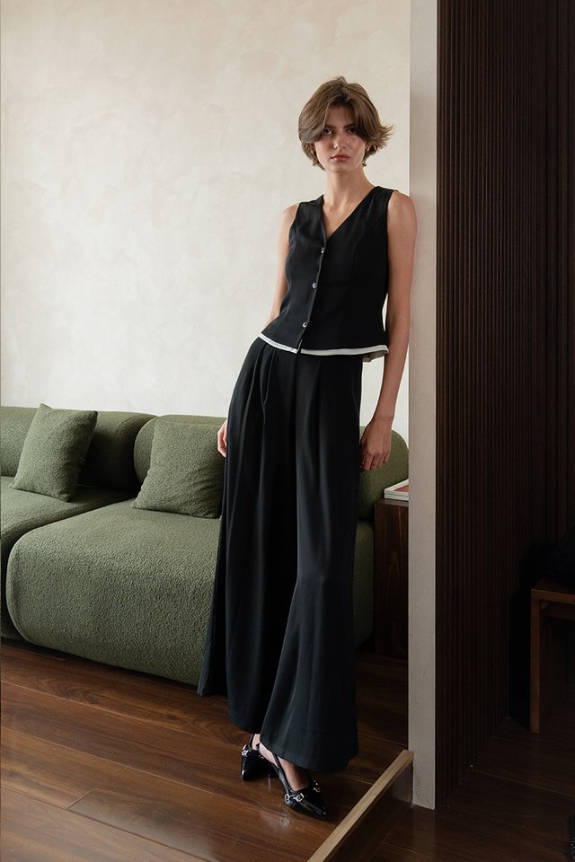 HIGH WAIST FLARE TROUSERS BLACK