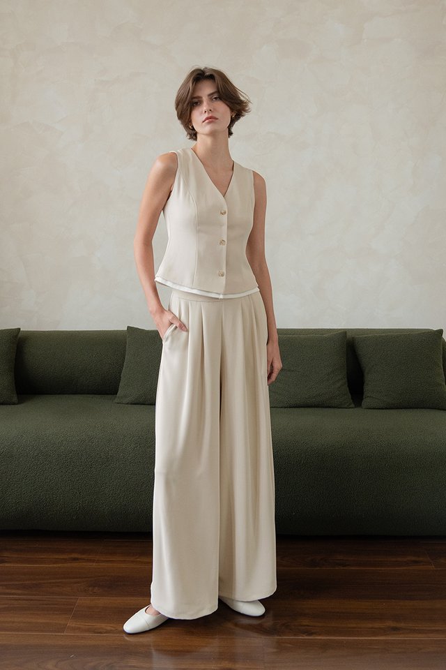 HIGH WAIST FLARE TROUSERS BONE