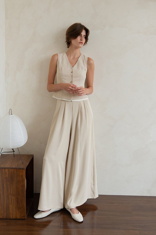 HIGH WAIST FLARE TROUSERS BONE