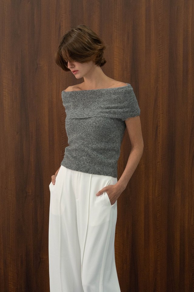 OFF SHOULDER WOOL TOP GREY