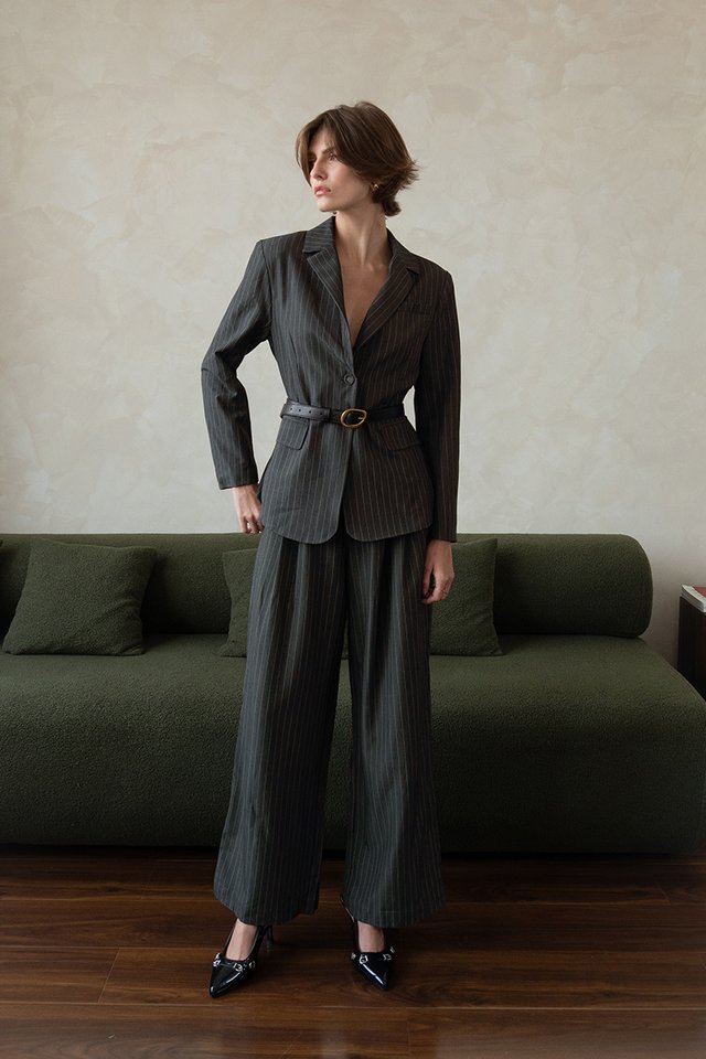 PINSTRIPE TROUSERS DARK GREY