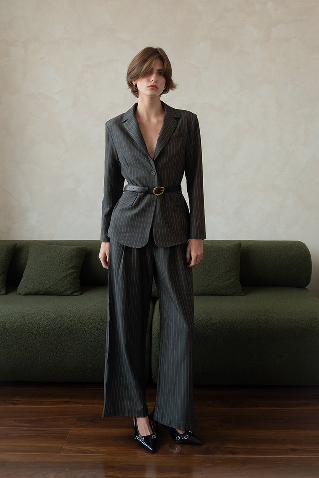 PINSTRIPE TROUSERS DARK GREY