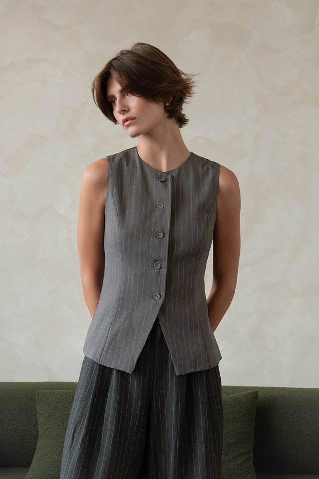 PINSTRIPE VEST TOP GREY