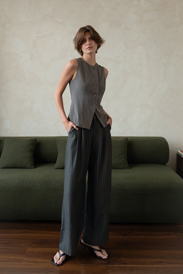 PINSTRIPE VEST TOP GREY