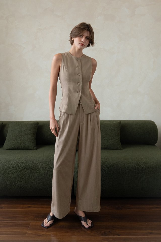 PINSTRIPE VEST TOP TAUPE