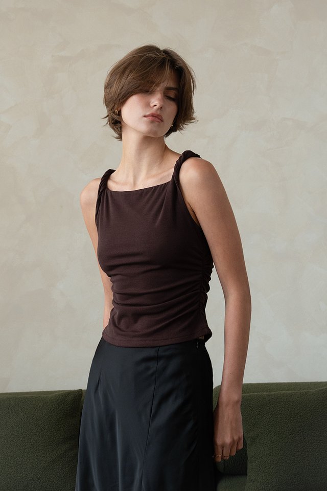 SLEEVELESS TWIST DETAIL TOP ESPRESSO