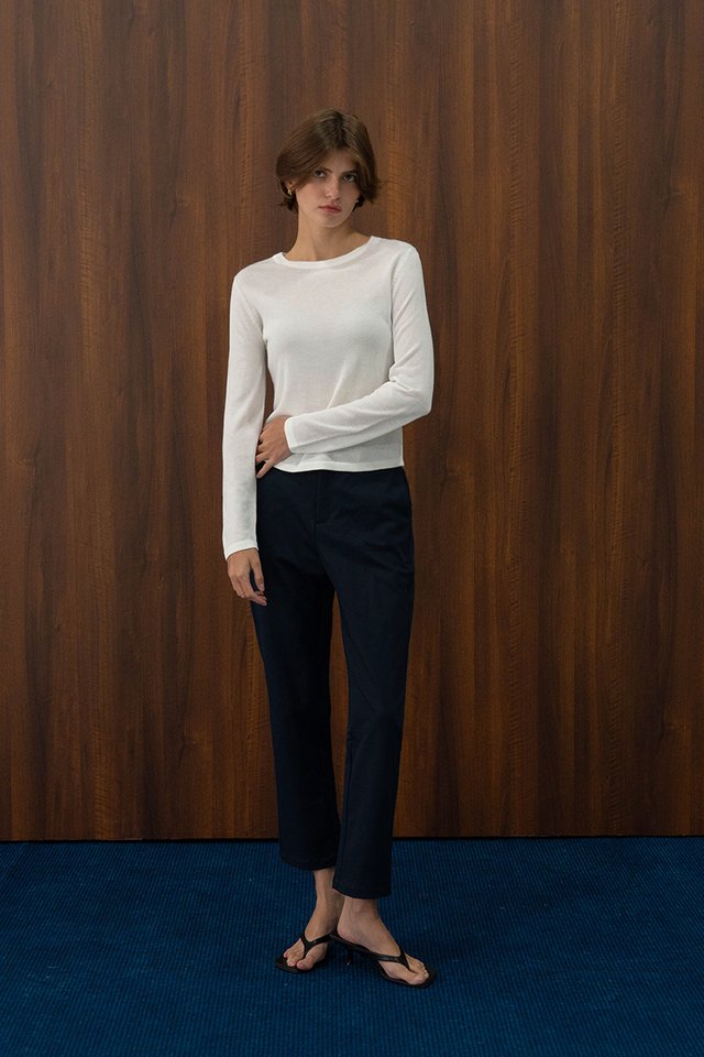 SLIM LEG CROPPED TROUSERS NAVY