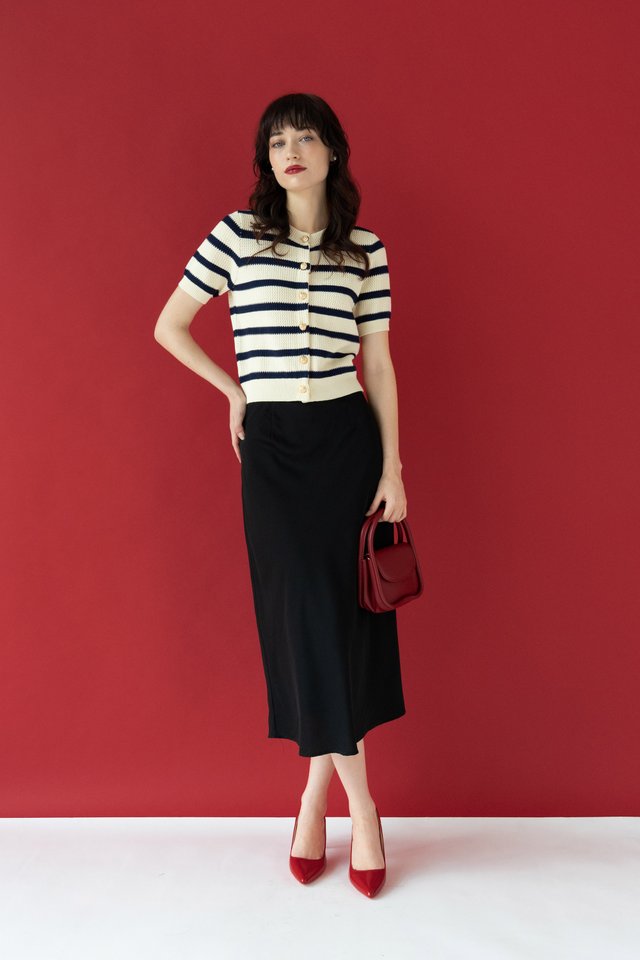 WAFFLE KNIT TOP STRIPED CREAM
