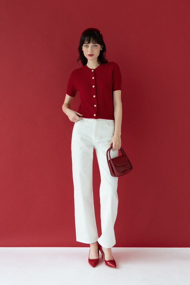 WAFFLE KNIT TOP DEEP RED