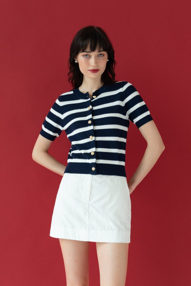 WAFFLE KNIT TOP STRIPED NAVY