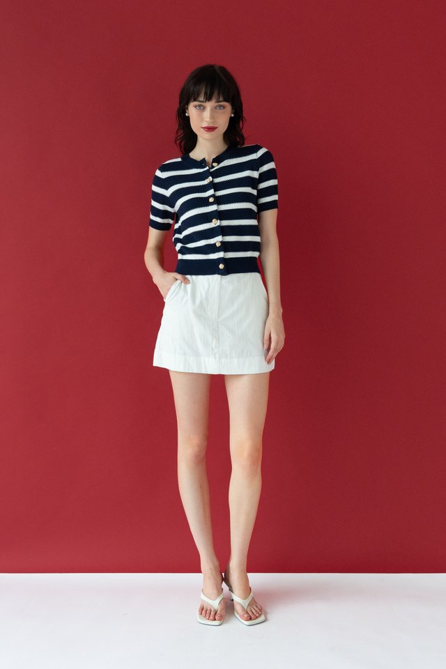 WAFFLE KNIT TOP STRIPED NAVY