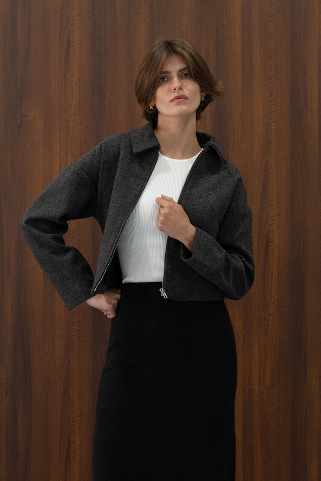 WOOL ZIP-UP JACKET BLACK