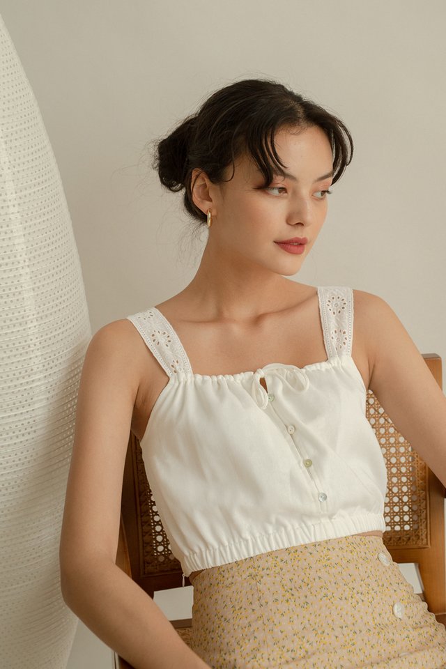 LUCILLE EYELET STRAP TOP WHITE