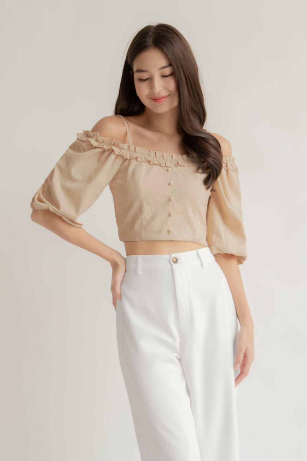 VALERIE OFF SHOULDER TOP TAN