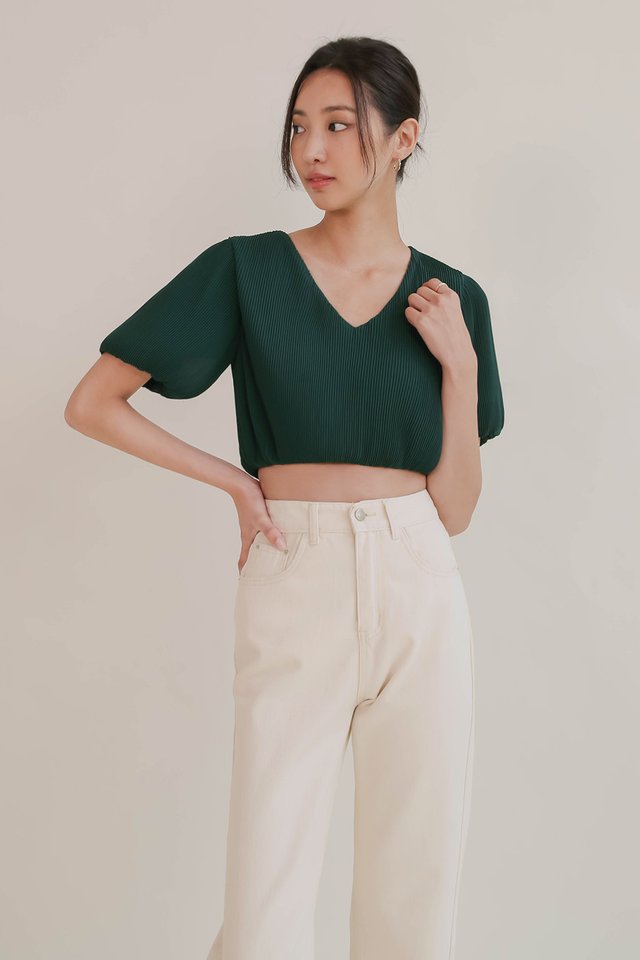 SONIA PLEATED CROP TOP FOREST