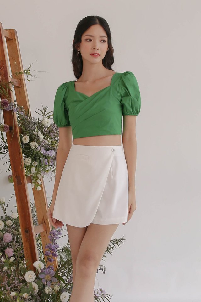 JUNE POPLIN WRAP TOP KELLY GREEN
