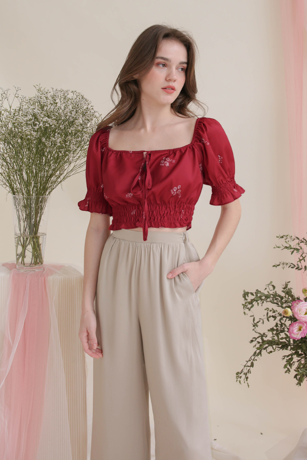 JASMINE FLORAL CROP TOP RED The Willow Label